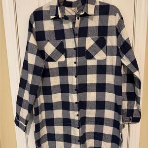 Navy and White Plaid Long Sleeve Dress